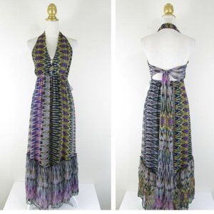 Cynthia Vincent Watercolor Chiffon Halter Dress